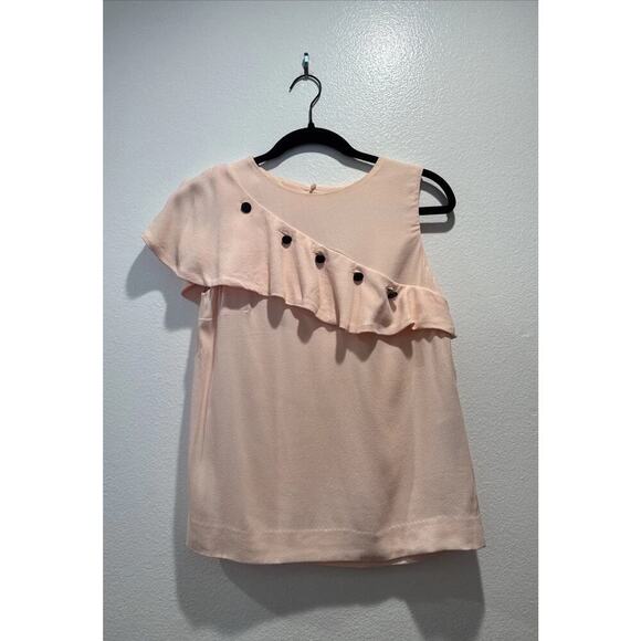 MAJE Lorena Top Women’s Size 1 Peach Pink Ruffle Button Front Blouse - Picture 1 of 6